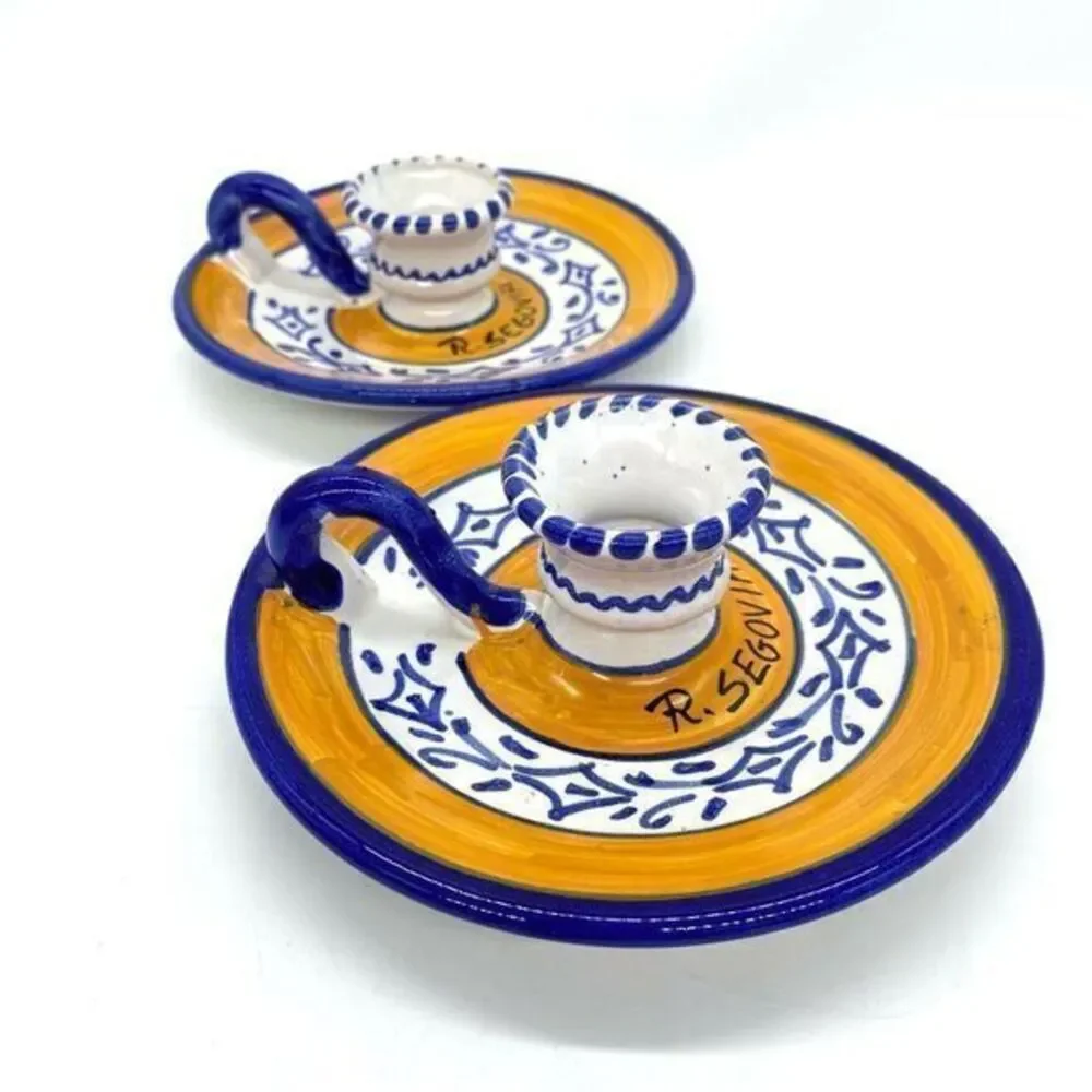 Fiesta Yellow Spanish Finger Loop Candlestick Holders